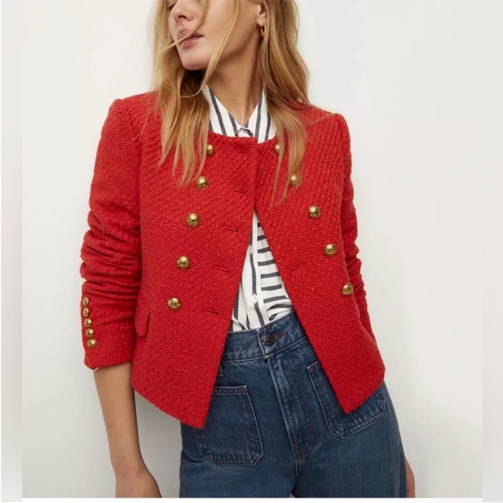 NWT Veronica Beard Nantucket Red Tweed Cropped Bentley Suit Jacket Blazer Sz 8